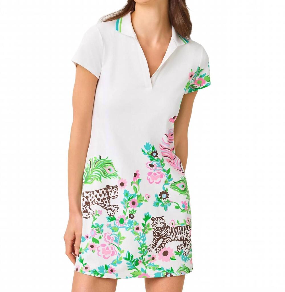 NEW LILLY PULITZER women's cayo costa dress in resort white royal zoo engineered